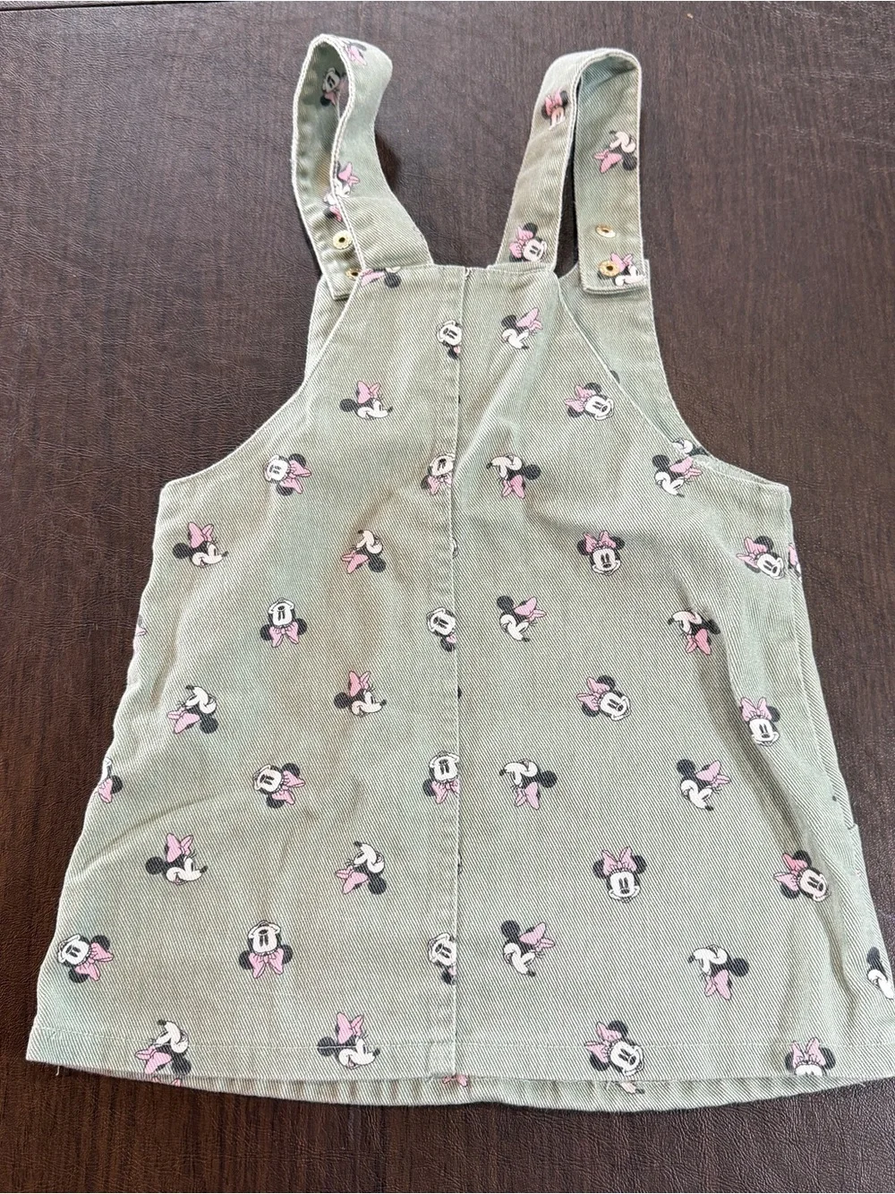 Disney Junior Minnie Mouse Pink-Accent Green Overall Dress for Kids Sz 3T